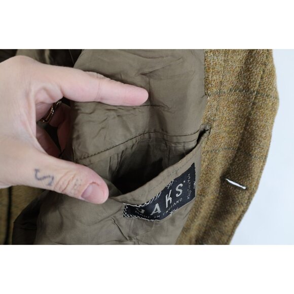 Vintage 70s Streetwear Mens 42L Wool Tweed Suit Coat Blazer Jacket Beige Plaid - Picture 16 of 16
